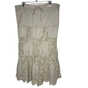 Candies Womens Crochet Midi Skirt Y2K Sz L Cottagecore Boho Peasant Hippie